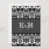 Black Lovebird Damask Wedding Einladung (Rückseite)