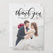 Black Lovely Modern Calligraphy Foto Wedding Dankeskarte (Vorderseite)