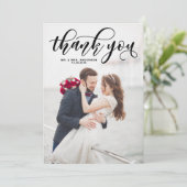 Black Lovely Modern Calligraphy Foto Wedding Dankeskarte (Stehend Vorderseite)