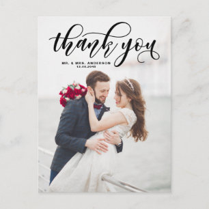 Black Lovely Modern Calligraphy Wedding Vielen Dan Postkarte