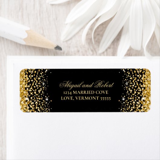 Black Luxe Gold Glitzer Return Label (Insitu)