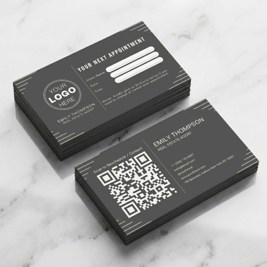 Black Luxury Art Deco QR Code Minimal Design Terminkarte
