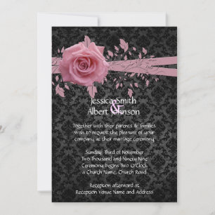 Black Luxury Damask Pink Rose Wedite Einladung
