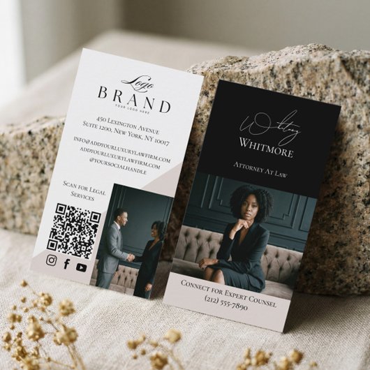 Black Luxury Elegant Law Firm Photo QR Code Visitenkarte