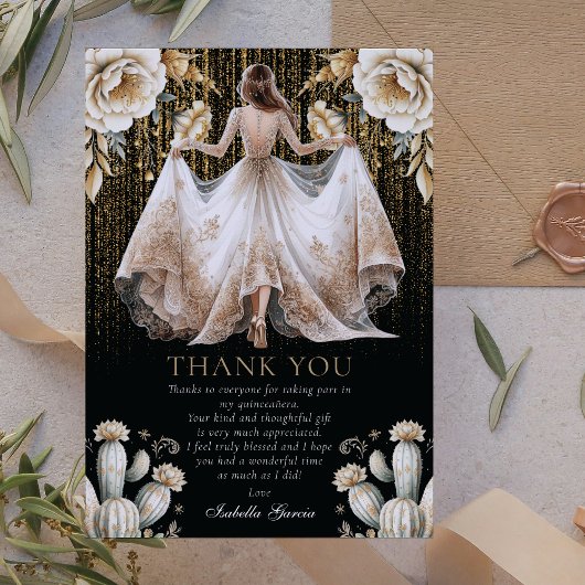 Black Luxury Ivory & Gold Quinceñera Vielen Dank Einladung