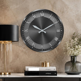Black Luxury Modern Gunmetal  Große Wanduhr