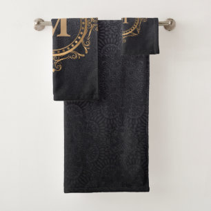 Black Luxury Monogram Ziermandala Badhandtuch Set