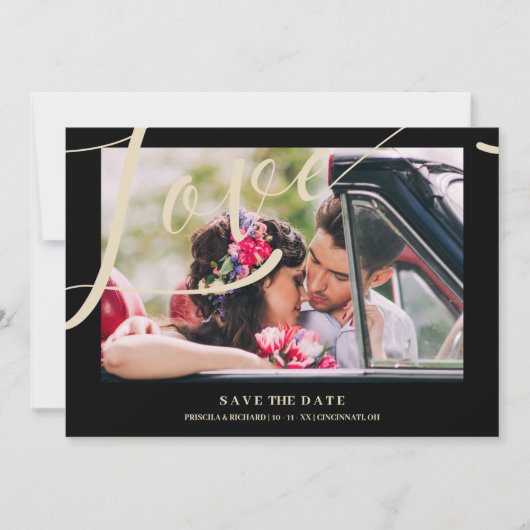Black Luxury Simple Liebe Zitat Golden Effect Foto Save The Date (Vorderseite)