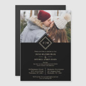 Black Luxury Wedding Initials Ornamental Flourish Magnetkarte (Vorne/Hinten)