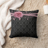 Black Luxus Damask Pink Rose Kissen (Decke)