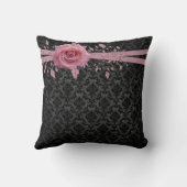 Black Luxus Damask Pink Rose Kissen (Rückseite)