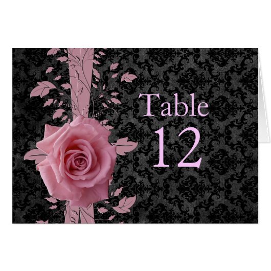 Black Luxus Damask Rosa Tischkarte (Vorderseite (Horizontal))