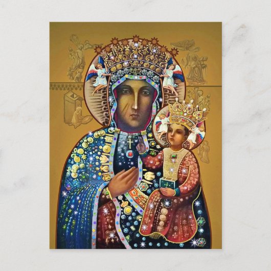 Black Madonna Jungfrau Mary Katholic Oldest Gebet Postkarte (Vorderseite)