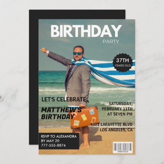 Black Magazine Spaß Foto 37. Geburtstag Einladung (Vorne/Hinten)