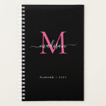 Black Magenta Pink Girly Monogram Script Name 2021 Planer<br><div class="desc">Elegant Black Magenta Hot Pink Blush Girly Feminine Monogram Script Name 2021 Planner</div>