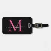 Black Magenta Pink Monogram Script Name Stilvoll Gepäckanhänger (Vorderseite horizontal)