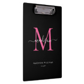 Black Magenta Pink Monogram Stilvolle Skriptbezeic Klemmbrett (Rechts)