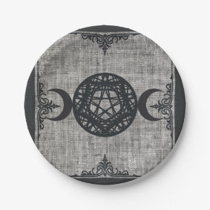 Black Magic Triple Moon Pentagramm Vintag Wiccan Pappteller