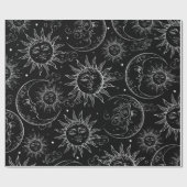 Black Magic Vintag Celestial Sun Moon Stars Geschenkpapier (Flach)