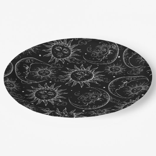Black Magic Vintag Celestial Sun Moon Stars Pappteller (Schrägansicht)