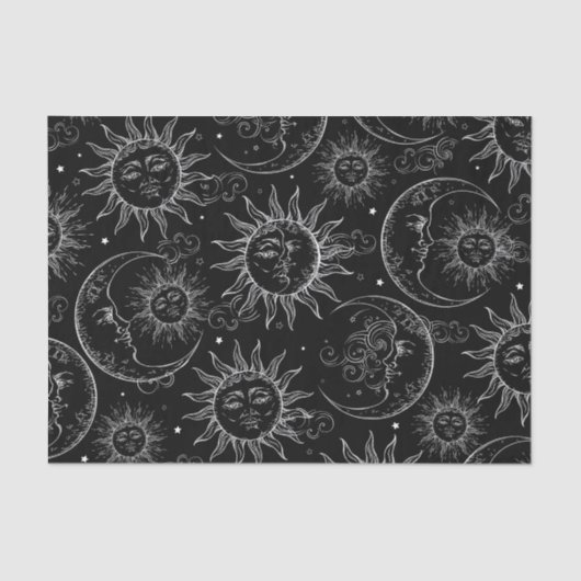 Black Magic Vintag Celestial Sun Moon Stars Seidenpapier (Vorderseite)
