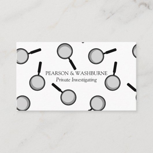 Black Magnifying Glass Pattern Private Detection Visitenkarte (Vorderseite)
