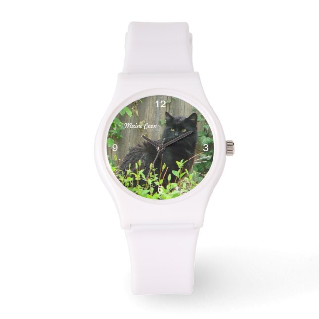 Black Maine Coon Cat Watch Armbanduhr (Vorderseite)