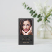Black Makeup Artist Beauty Salon QR Code Photo Visitenkarte (Stehend Vorderseite)