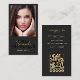 Black Makeup Artist Beauty Salon QR Code Photo Visitenkarte
