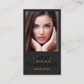 Black Makeup Artist Beauty Salon QR Code Photo Visitenkarte (Vorderseite)