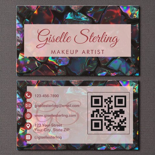 Black Makeup Artist Opal Gemstone QR Code Visitenkarte