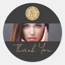 Black Makeup Beauty Salon Business Logo Thank You Runder Aufkleber