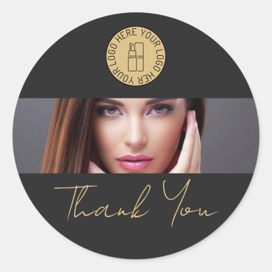 Black Makeup Beauty Salon Business Logo Thank You Runder Aufkleber (Vorderseite)