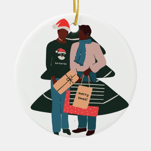Black Male Couple Weihnachten Keramik Ornament (Vorne)