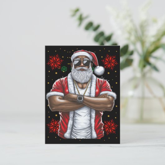 Black Man Melanin Weihnachten Weihnachtsklaus Ugly Postkarte (Stehend Vorderseite)