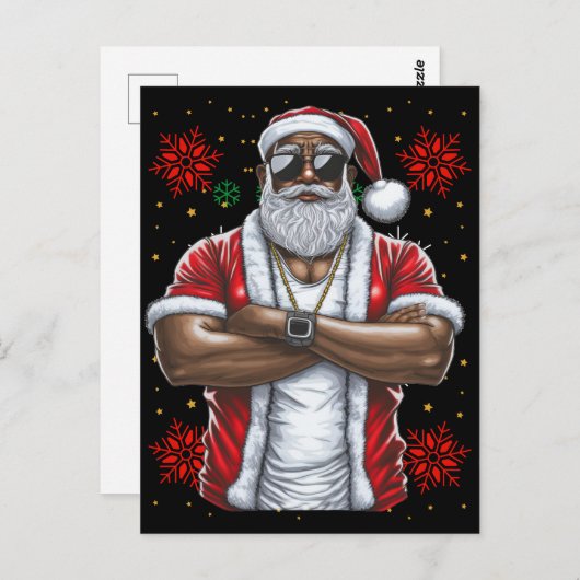 Black Man Melanin Weihnachten Weihnachtsklaus Ugly Postkarte (Vorne/Hinten)