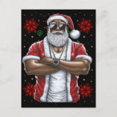 Black Man Melanin Weihnachten Weihnachtsklaus Ugly Postkarte (Vorderseite)