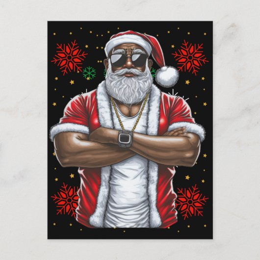 Black Man Melanin Weihnachten Weihnachtsklaus Ugly Postkarte (Vorderseite)