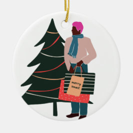 Black Man Pink Hair Weihnachten Keramik Ornament