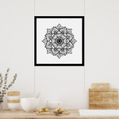 Black Mandala auf weißem Poster (Küche)