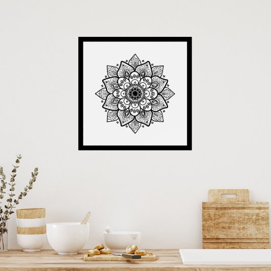 Black Mandala auf weißem Poster (Küche)
