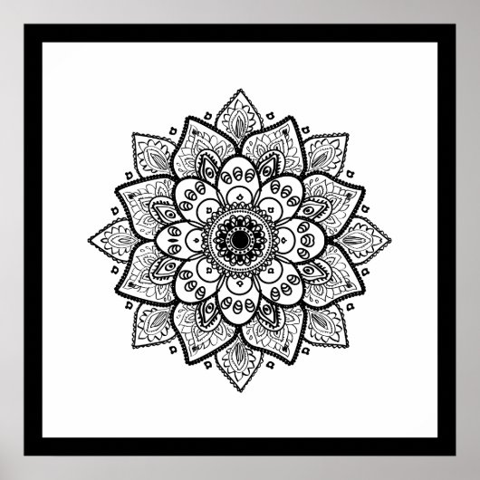 Black Mandala auf weißem Poster (Vorne)