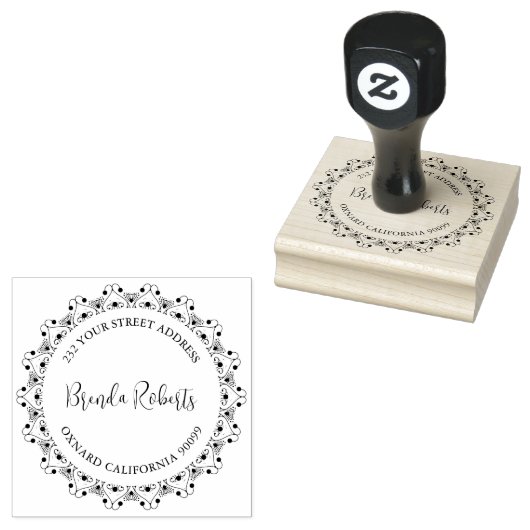 Black Mandala Border Custom Modern Typografy Gummistempel (Stempel)