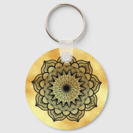 Black Mandala on Soft Gold Background Keychain Schlüsselanhänger