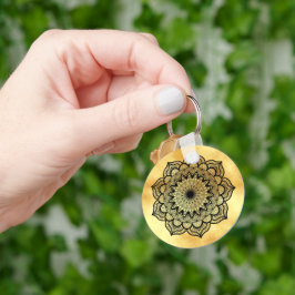 Black Mandala on Soft Gold Background Keychain Schlüsselanhänger