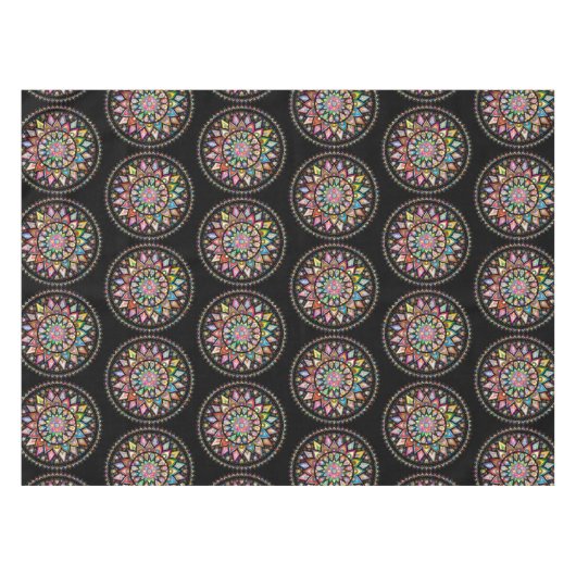 Black Mandala Rainbow Indian Pattern Tableclout Tischdecke (Vorderseite (Horizontal))