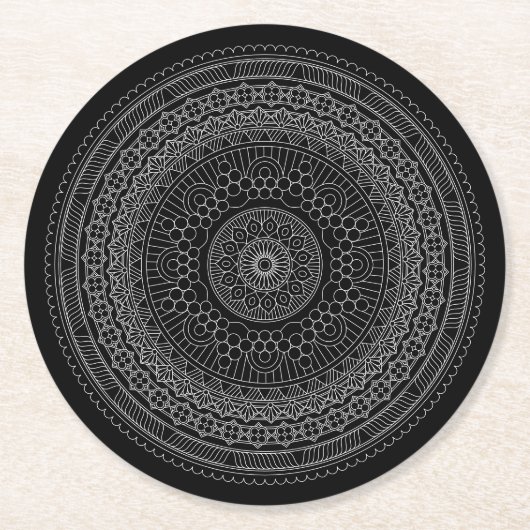 Black Mandala v3 Round Paper Untersetzer (Vorderseite)