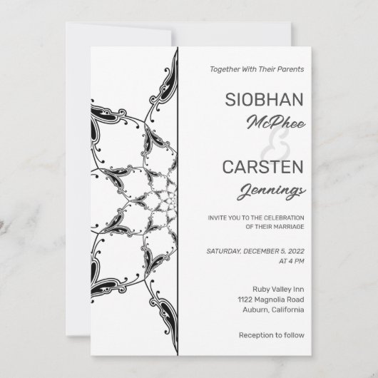 Black Mandala Wedding Einladung (Vorderseite)