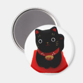 Black Maneki Neko auf einem roten Teppich Magnet (Vorderseite/Rückseite)