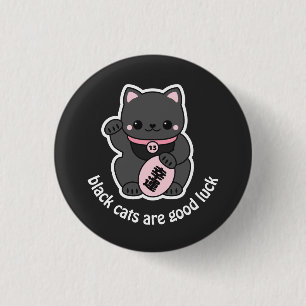 Black Maneki Neko Button